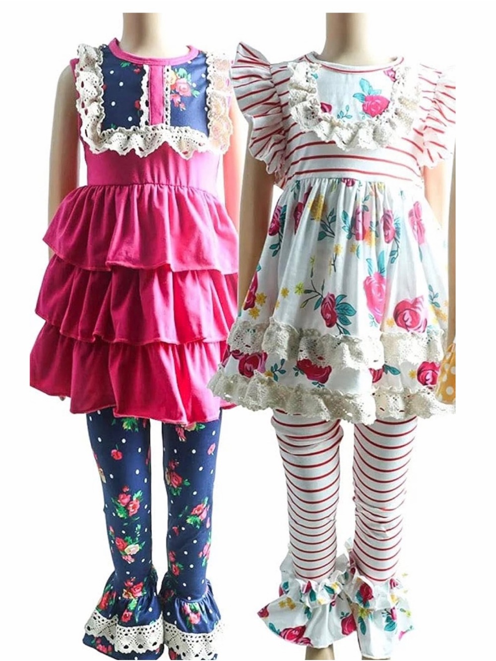 Girls Floral Ruffle Tunic & Legging Sets Size 7-8.